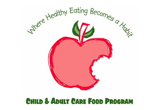 red apple with green text CACFP logo
